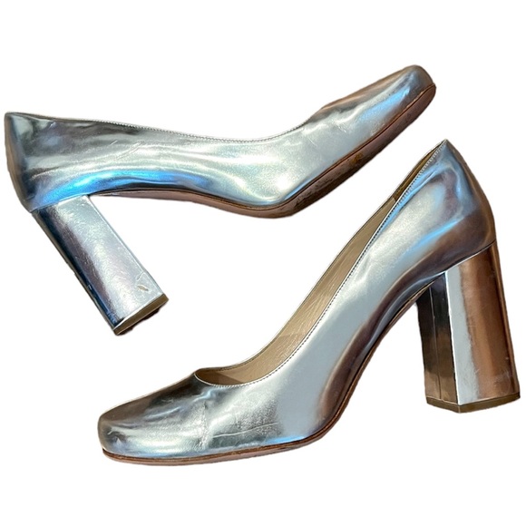 PRADA Leather Silver Block Heel Pumps - Picture 1 of 15